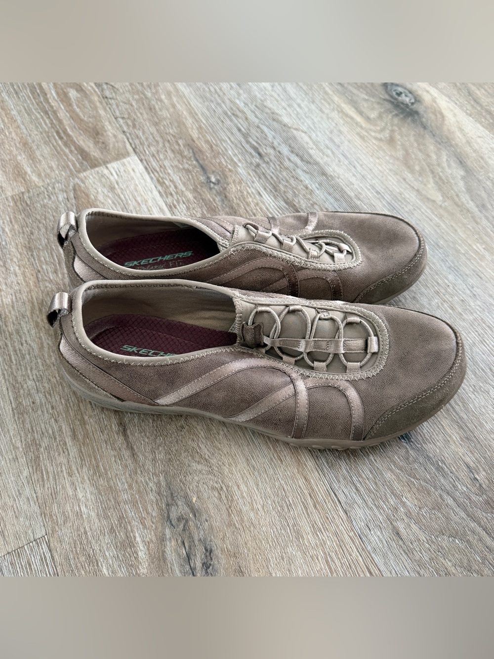 Skechers Taupe Slip-On memory foam shoes
